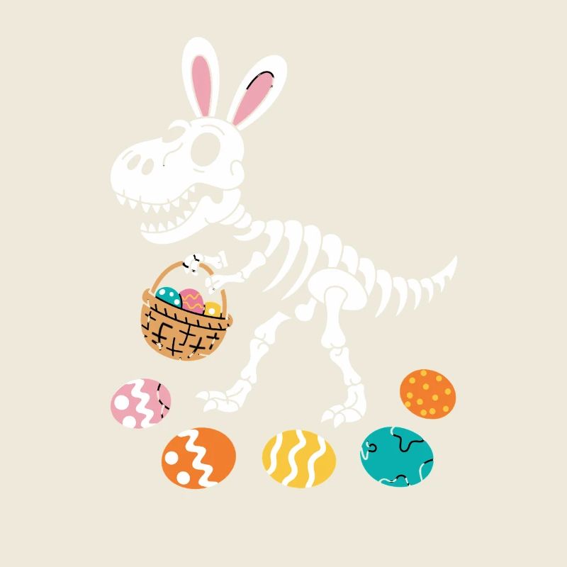 Easter Bunny Skeleton Dino with Easter Eggs Basket