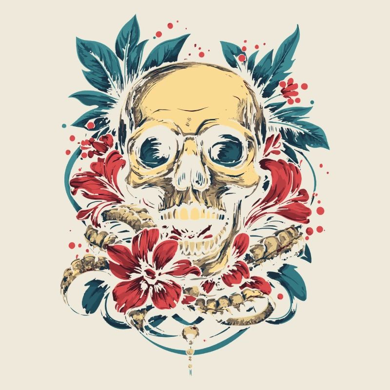 Crâne tropical avec des fleurs