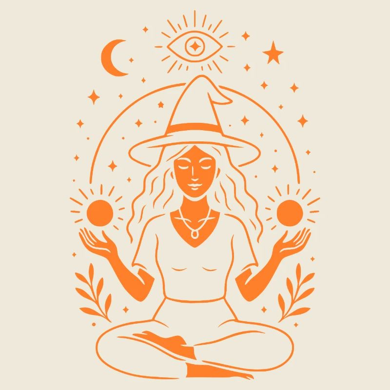 Witch in meditation magic and energy orange