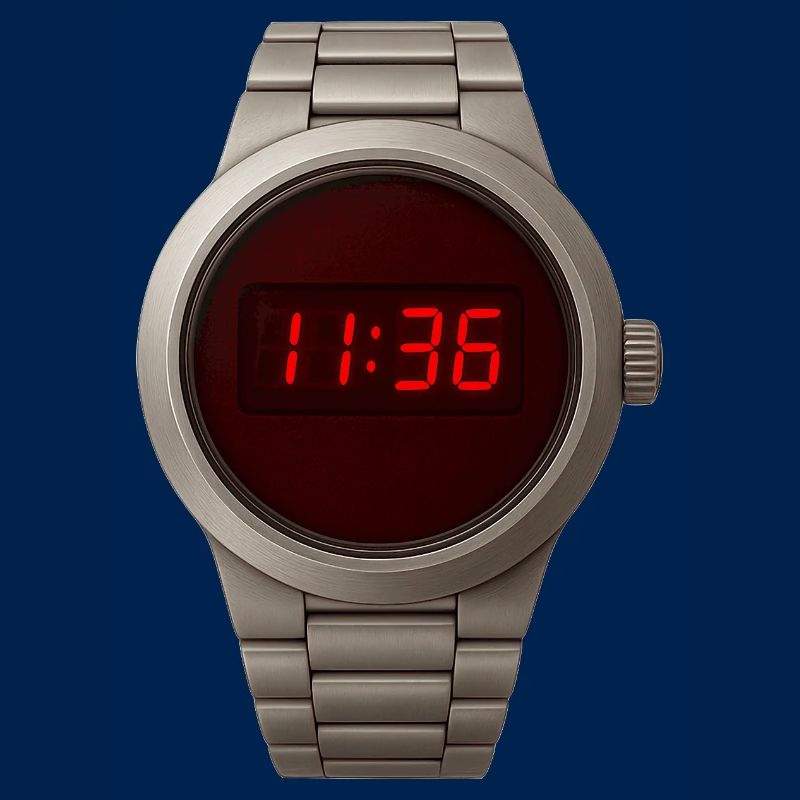 Cool digital clock in stainless steel case with red LED