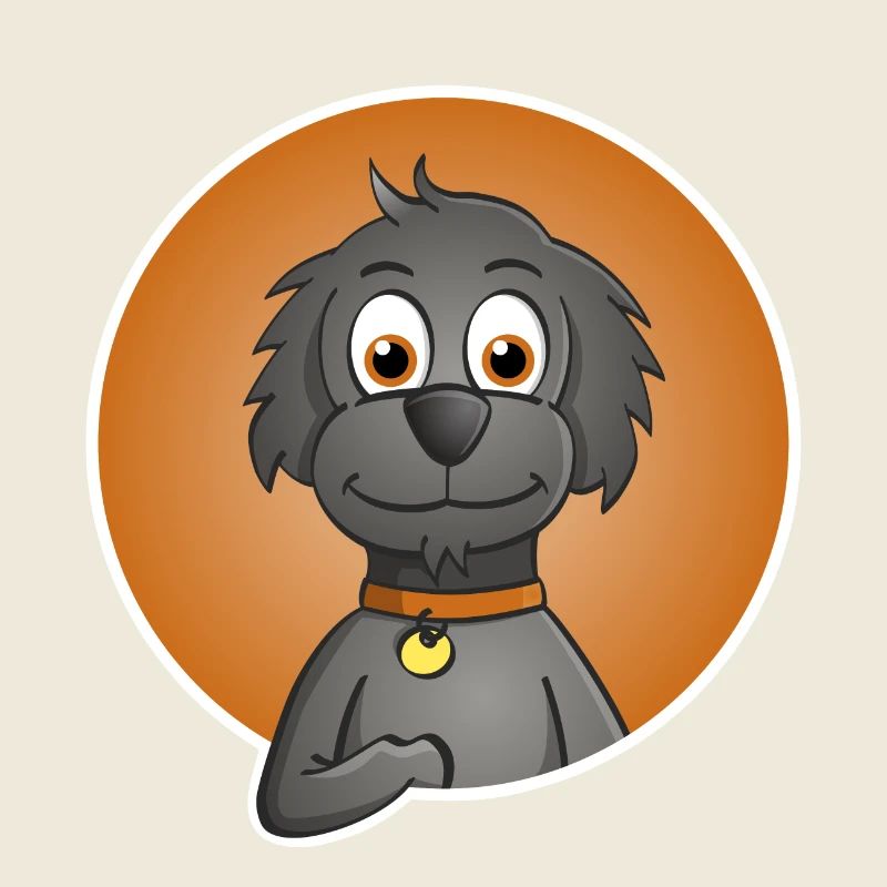 Illustration de la tête d’un chien joyeux.