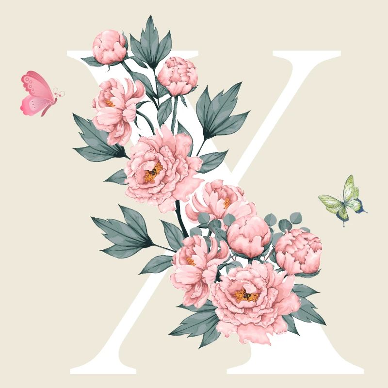 Lettre x fleurs rose
