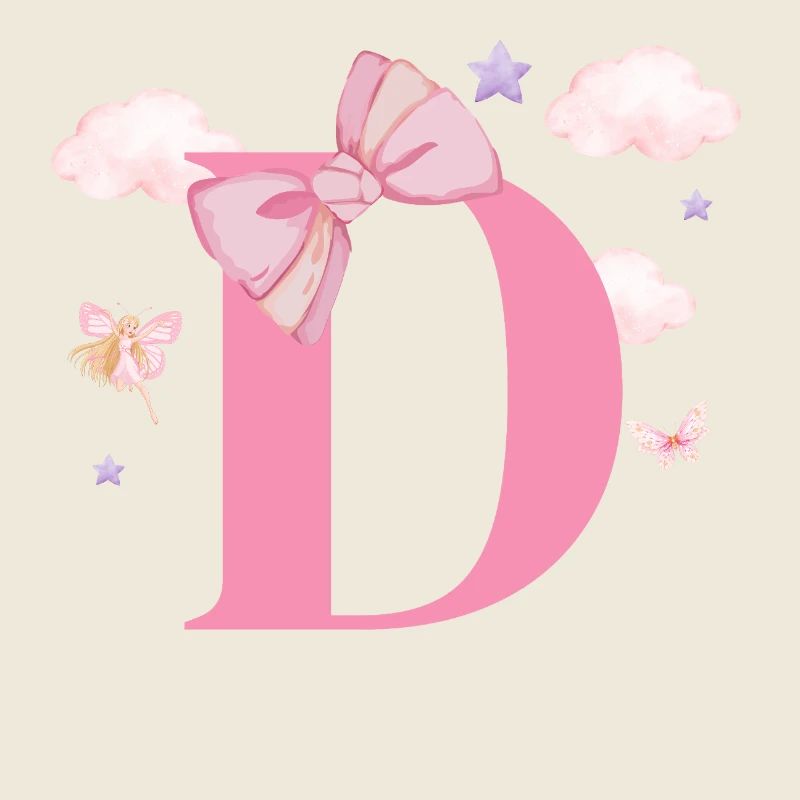 Lettre D rose nuages