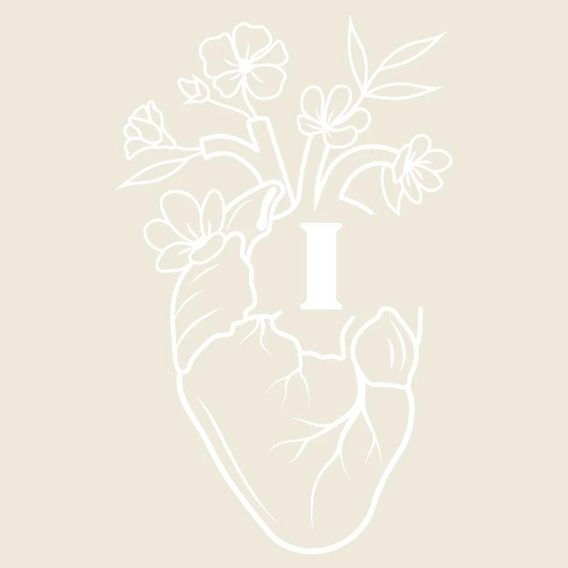 Buchstabe i Herz weiße florale Anatomie