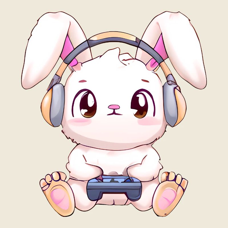 00271 Hase mit Kopfhörer und Controller