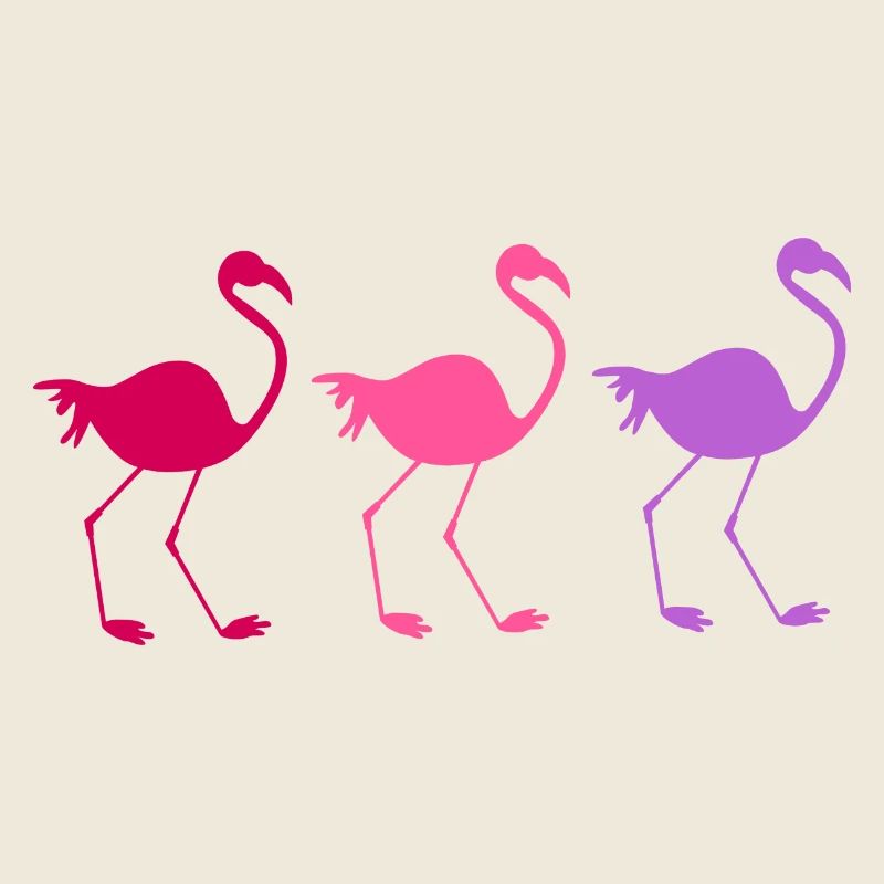 Three colorful flamingos