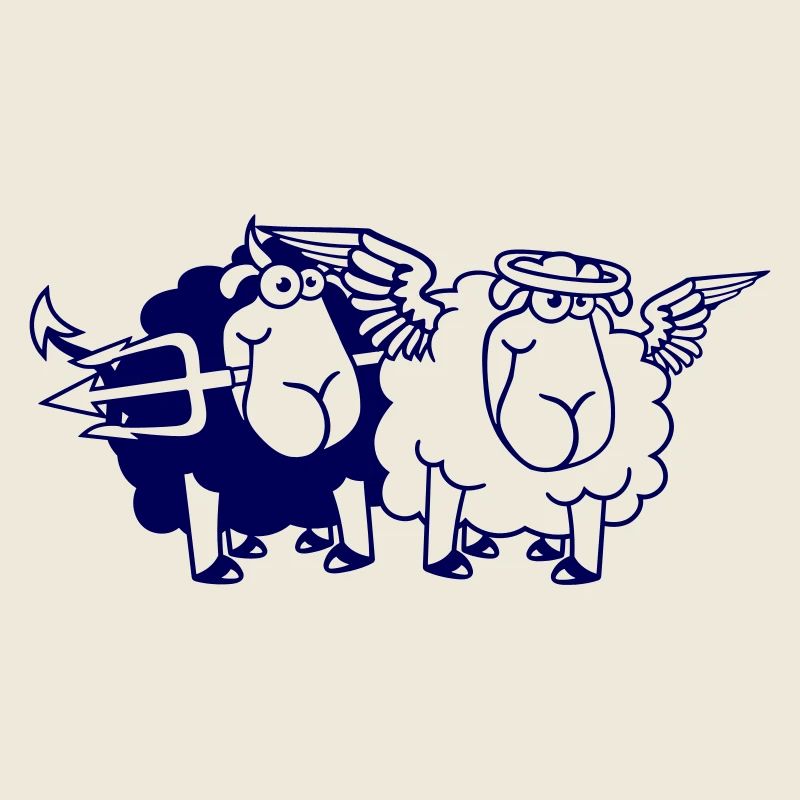 2 Sheep Angel Devil Satan Hell Evil Heaven Good