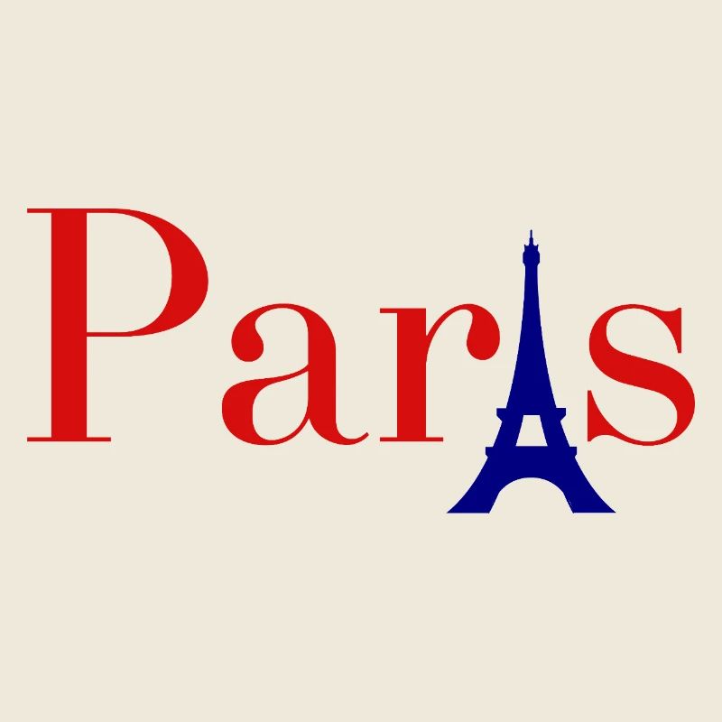 Roter Text in Paris mit blauem Eiffelturm
