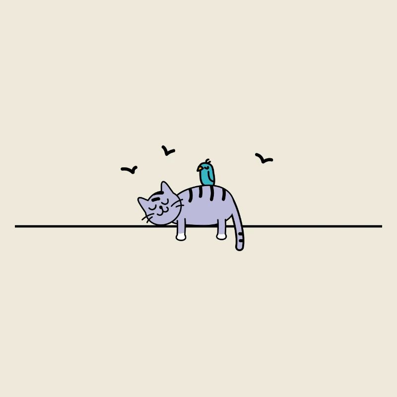 Schlafende Katze mit Vogel