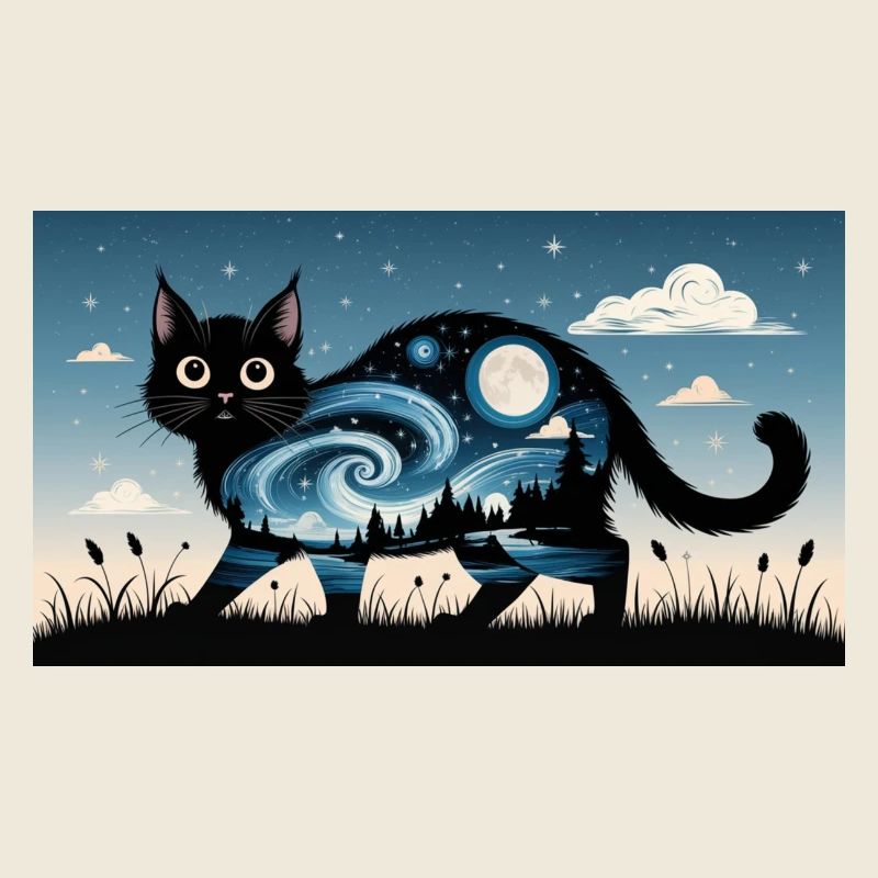 Starry Night and black Cat