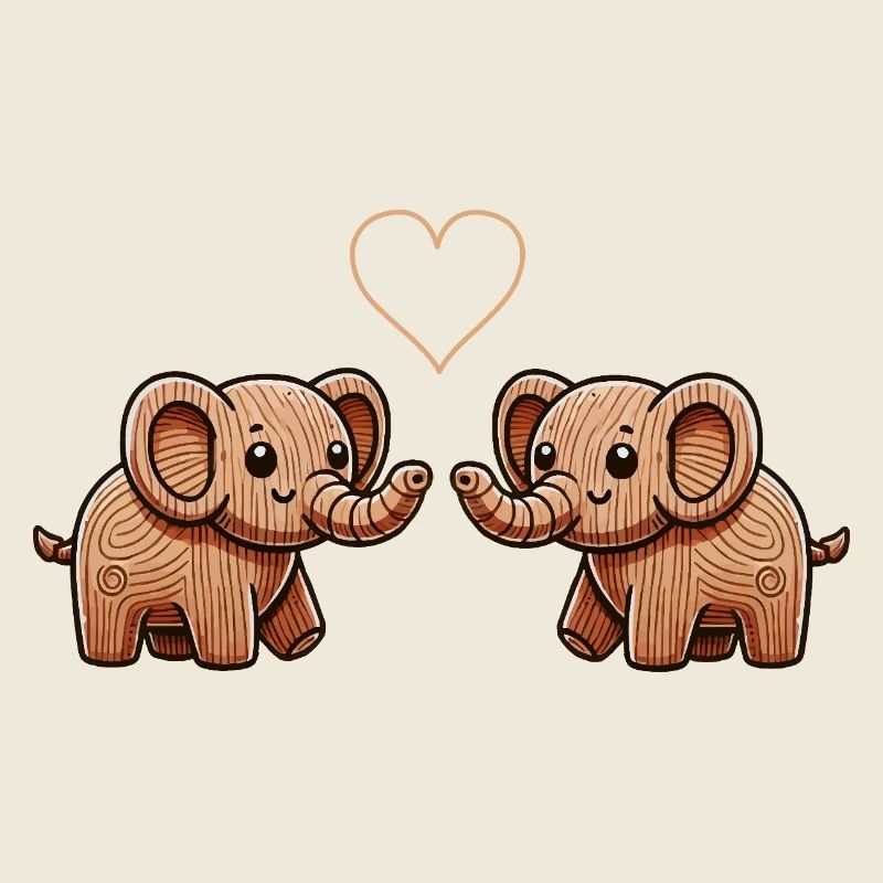Wooden Elephant Couple