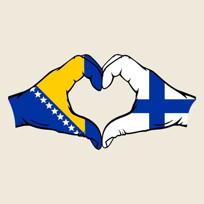 Bosnie Finlande Drapeau Mains Coeur Forme