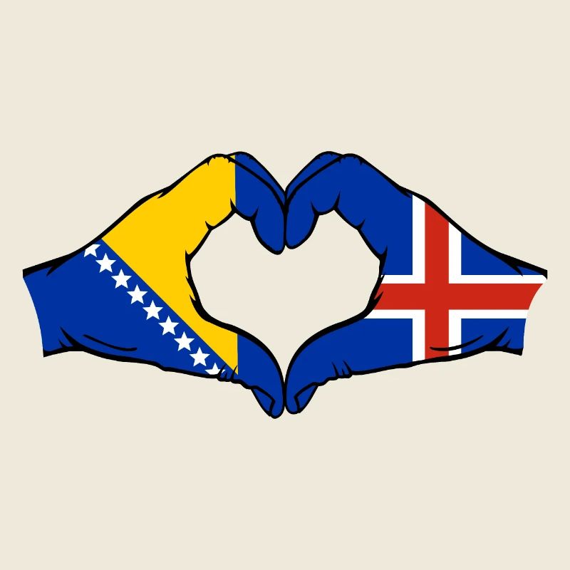 Drapeau de l’île de Bosnie mains forme de coeur