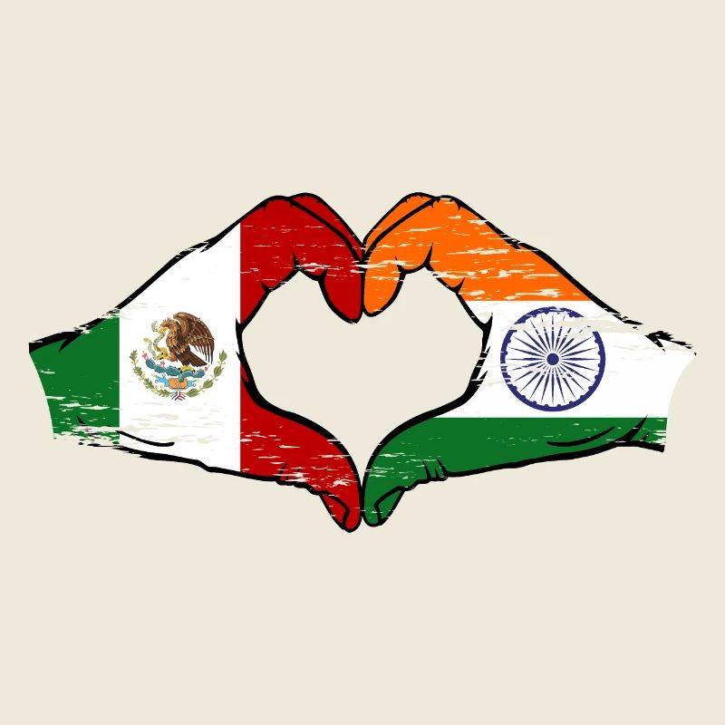 Mexique Inde drapeau mains forme de coeur utilisé