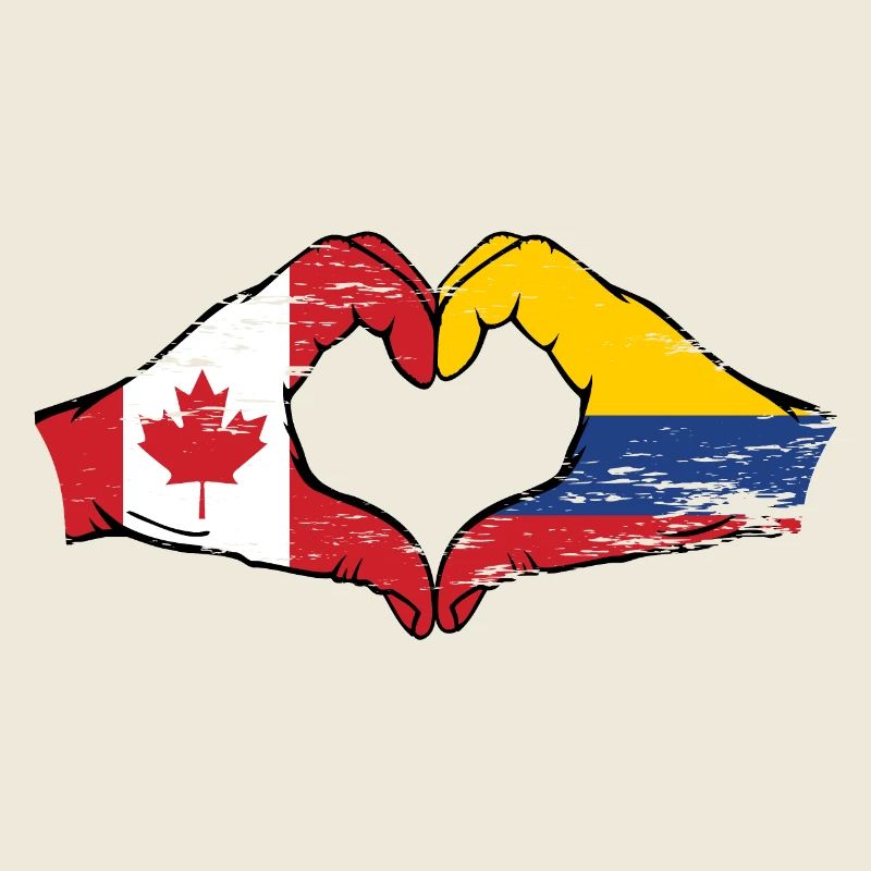 Canada Colombia Flag Hands Heart Shape Used