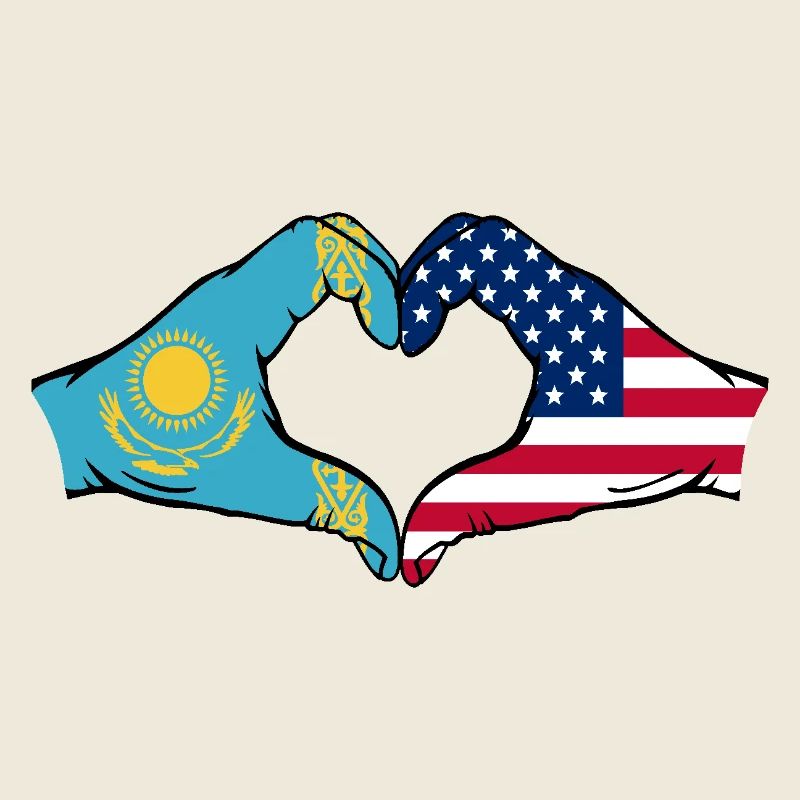Kazakhstan États-Unis Drapeau Mains Coeur Forme