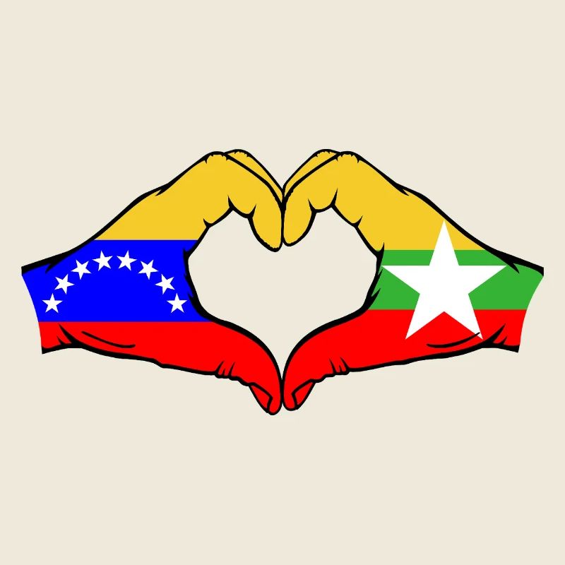 Venezuela Myanmar Drapeau Mains Coeur Forme