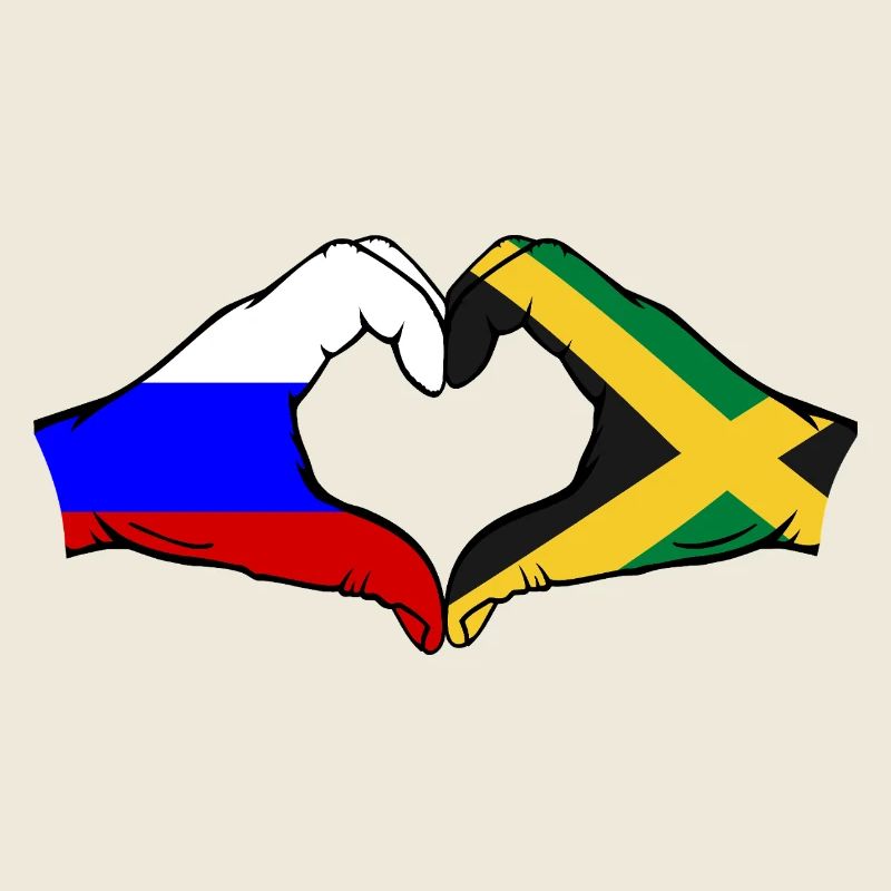Russie Jamaïque Drapeau Mains Coeur Forme