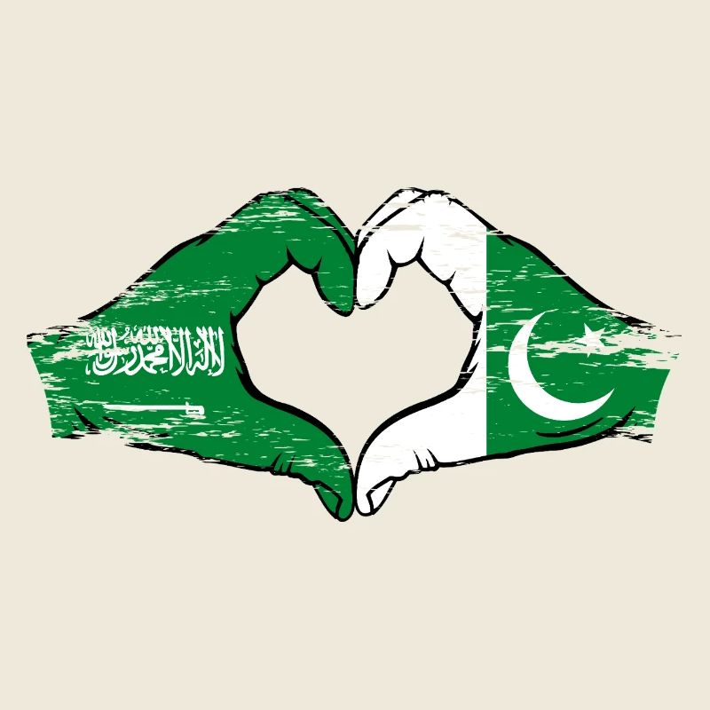Saudi Arabia Pakiastan Flag Hands Heart Shape Used