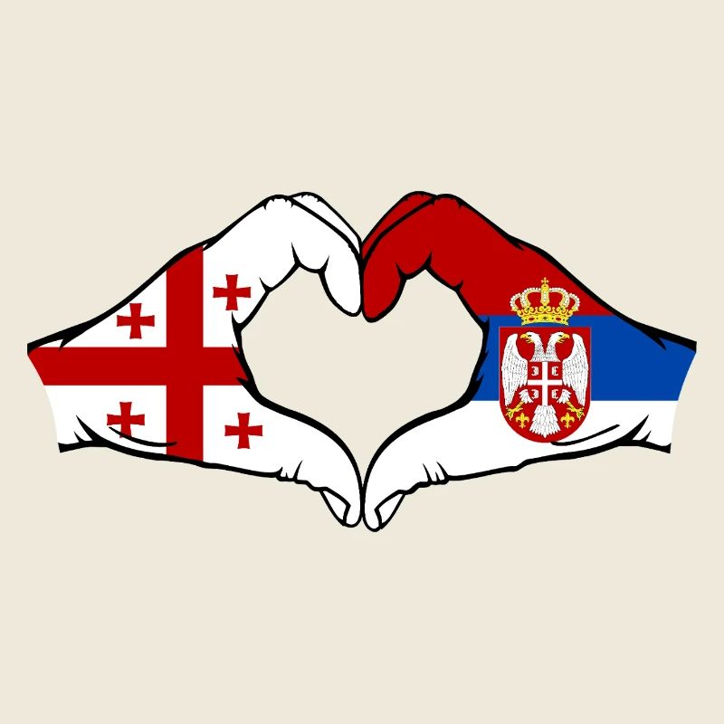 Géorgie Serbie Drapeau Mains Coeur Forme