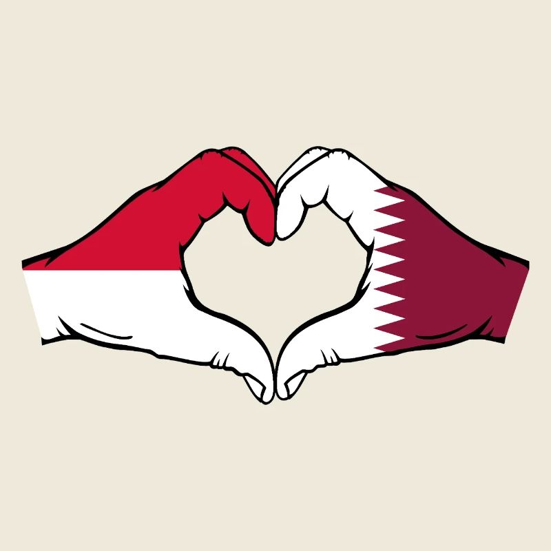 Drapeau Monaco Qatar main forme coeur