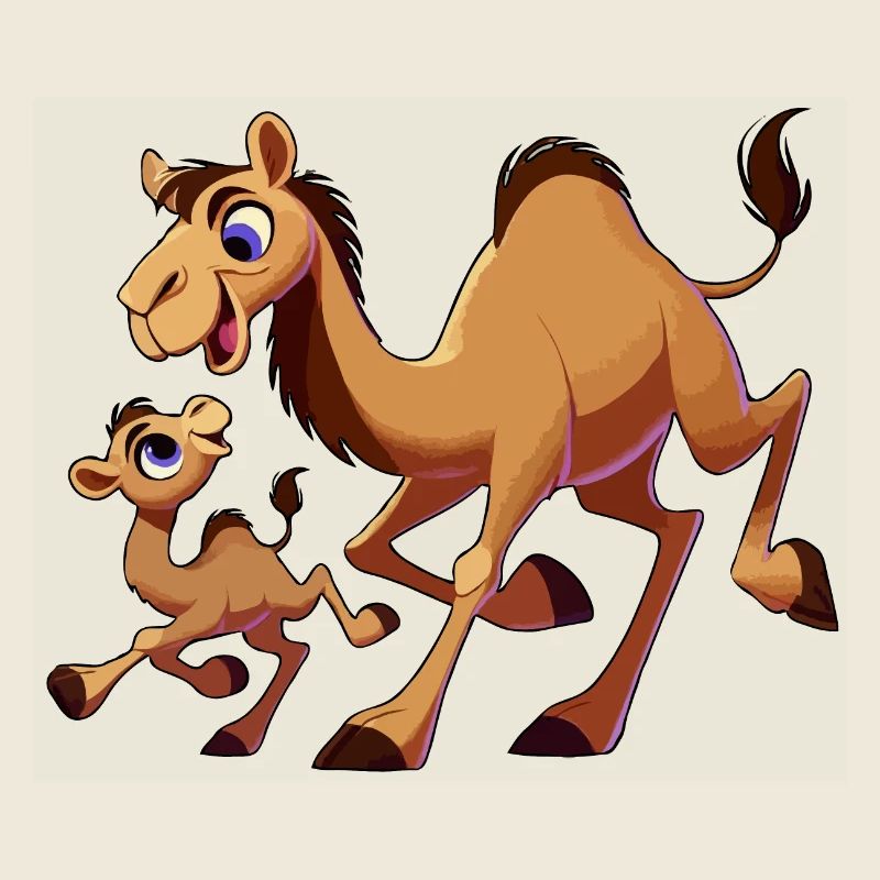 Kamelmutter mit herumtollendem Kind