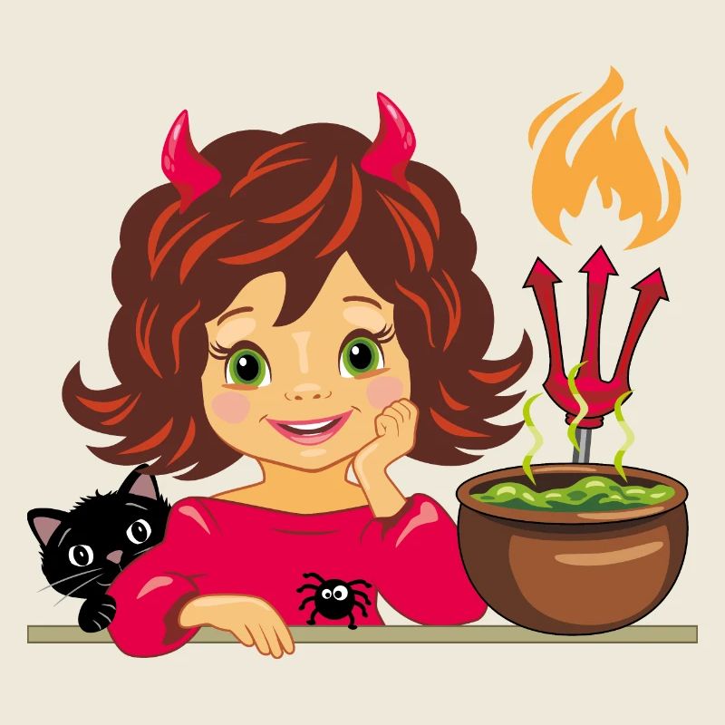 Cute smiling girl in Halloween devil costume
