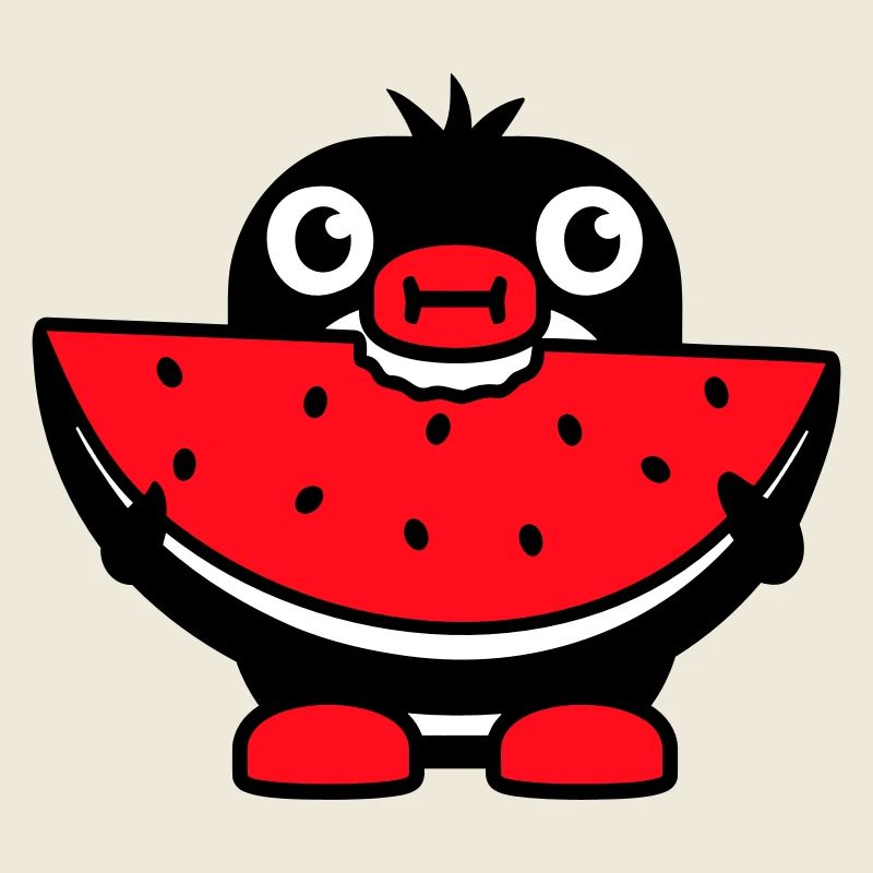 Pinguin isst Melone Obst lecker Hunger beißen Cool