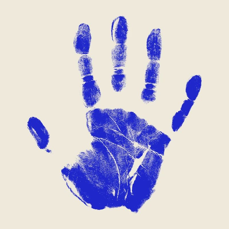 Empreinte de main peinte identité doigts et paume bleu