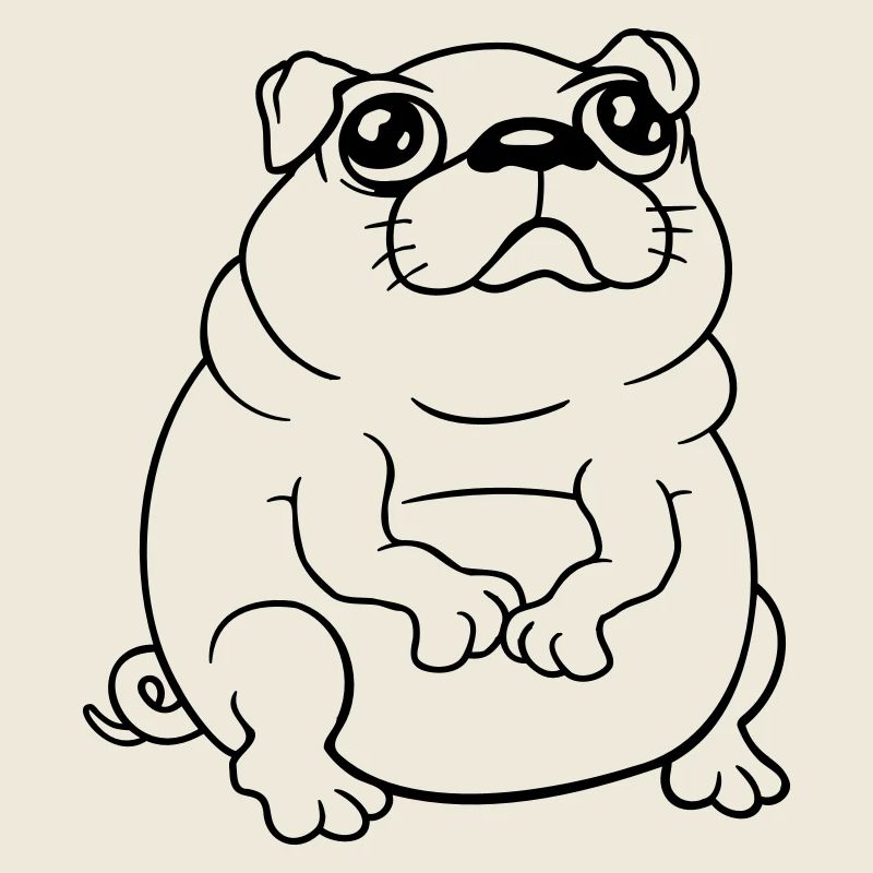 Le chien carlin est assis petite bite mendiante a l’air triste