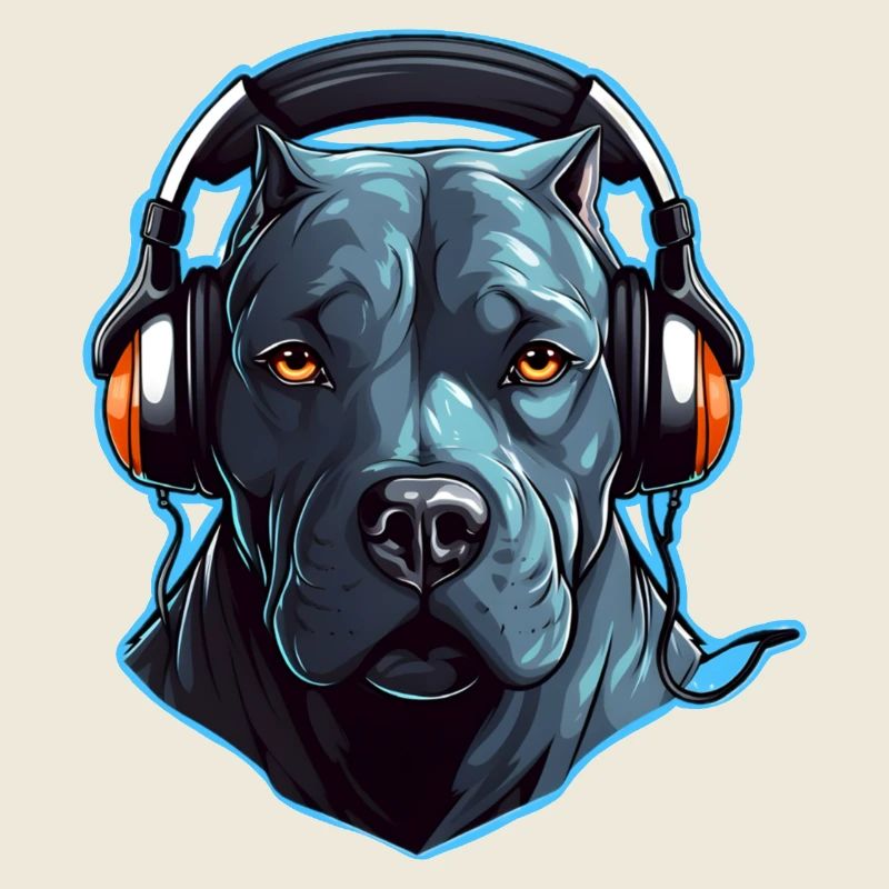 Cooler Pitbull mit Kopfhörern