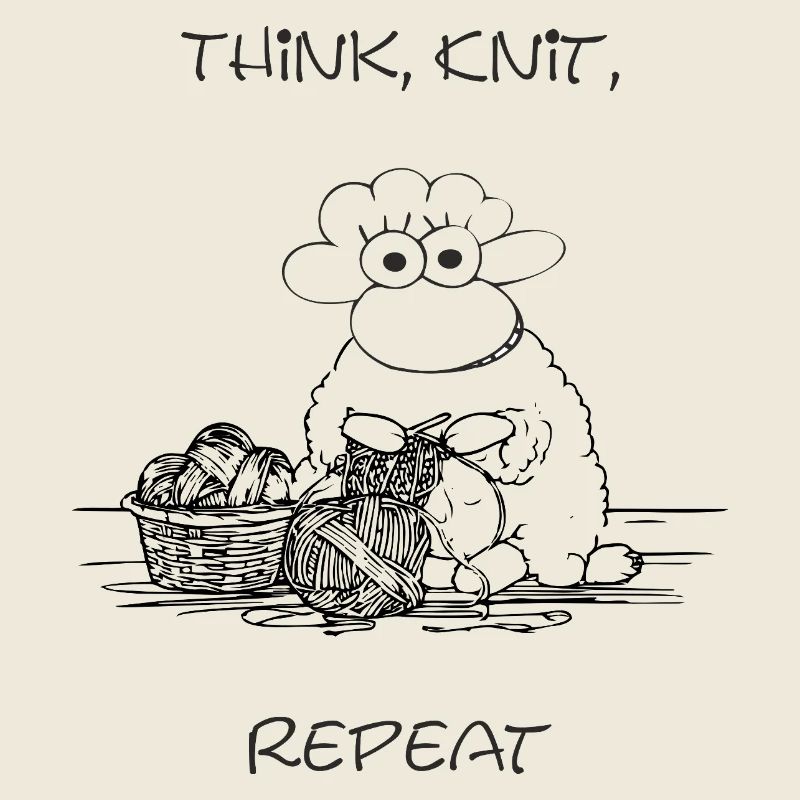 Think, Knit, Repeat – Sheep motif for knitting fans