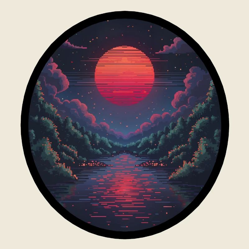 Coucher de soleil pixel sur l’eau