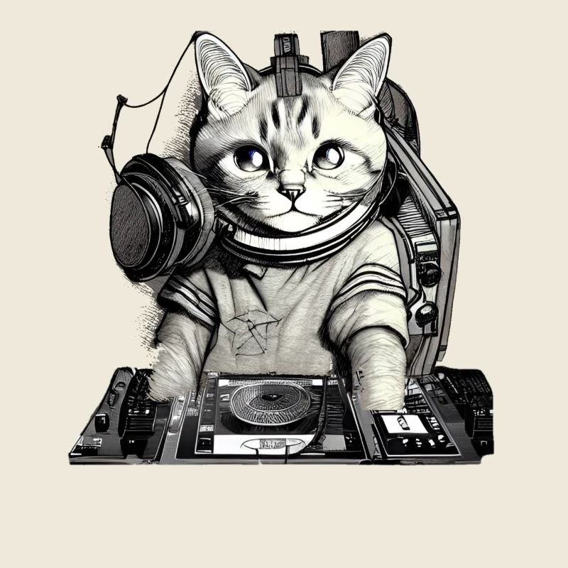 DJ cat avec table de mixage