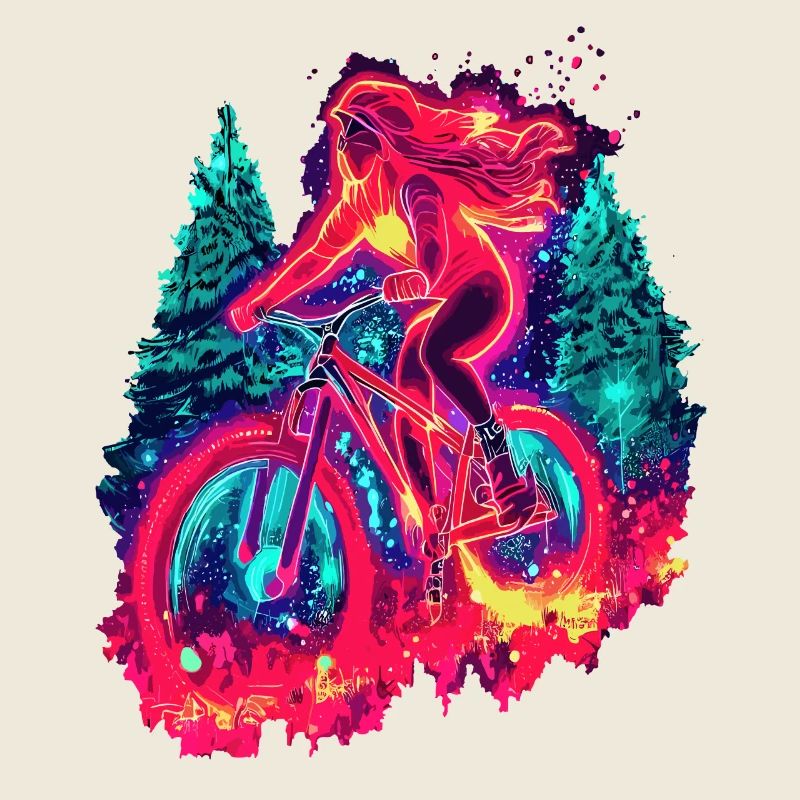 Synthwave Mountainbike Mädchen Waldfahrt