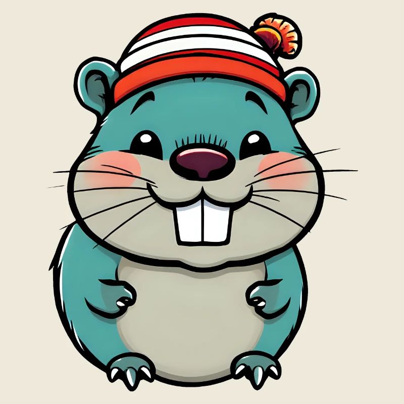 Mignon castor de dessin animé en bonnet rayé