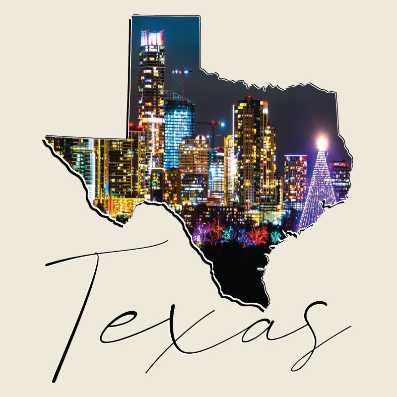 Austin Skyline in Texas State Map TX