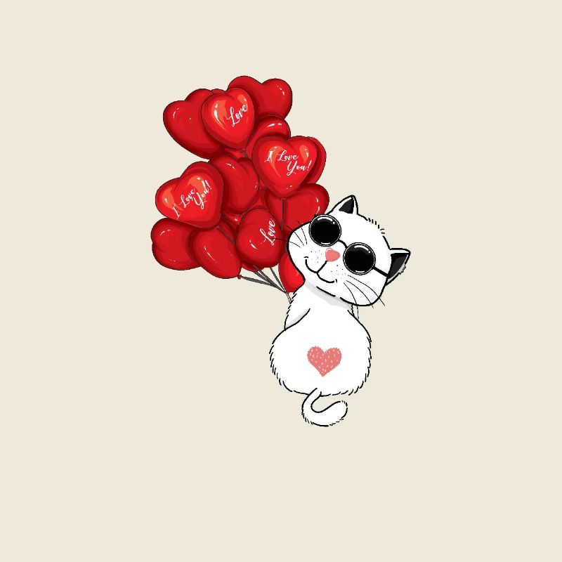 Chat mignon avec des ballons en forme de cœur - J’adore