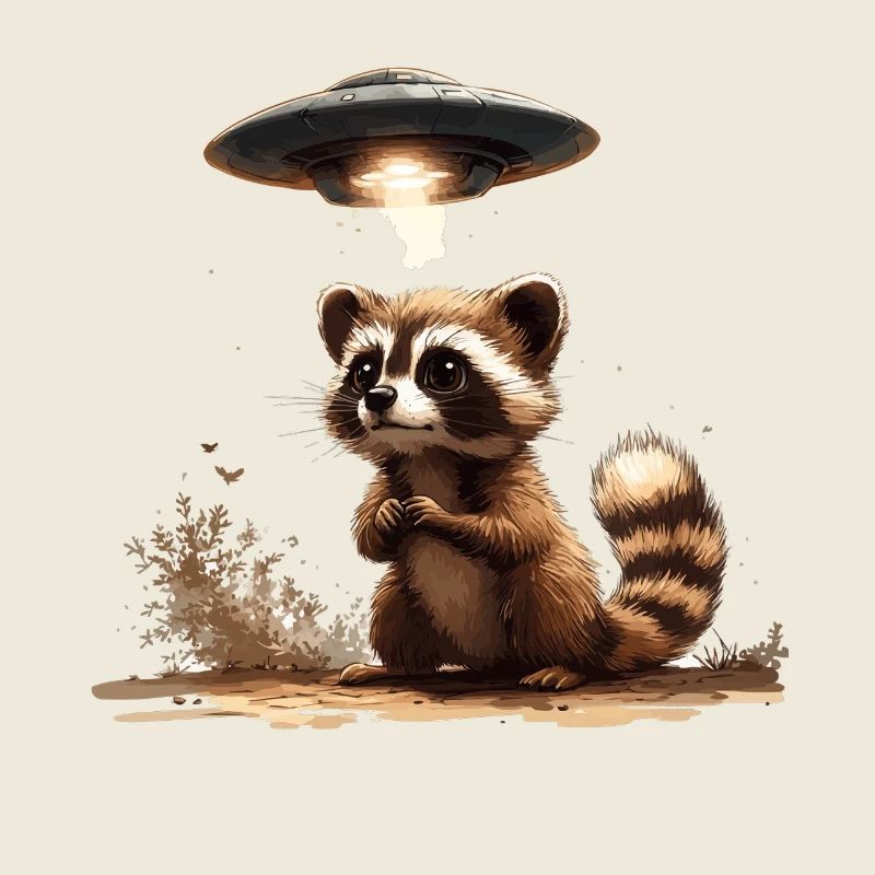 Lustiger Waschbär mit Ufo