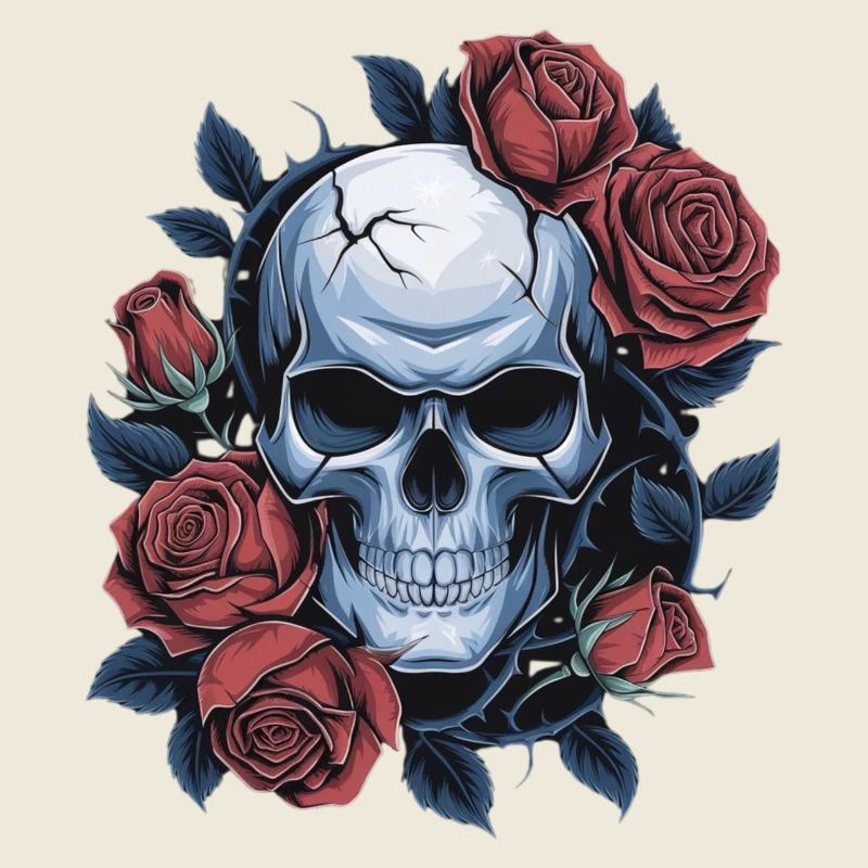 Skull with rose flowers