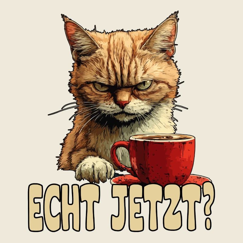 Funny cat with coffee and saying
