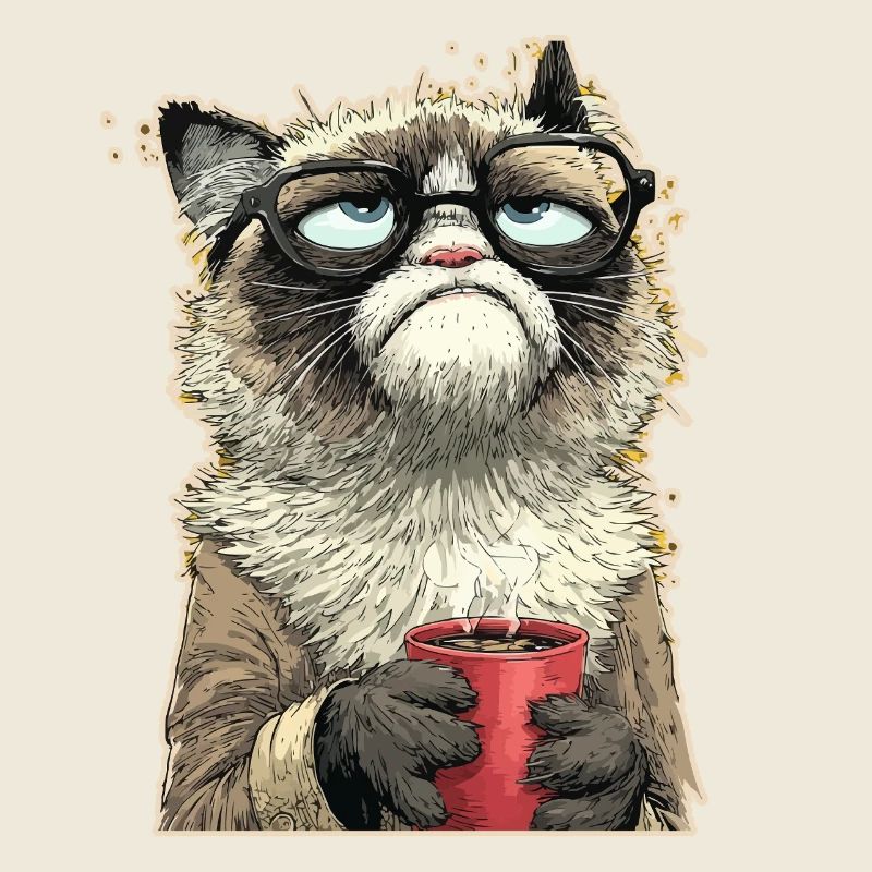 Drôle de chat avec du café