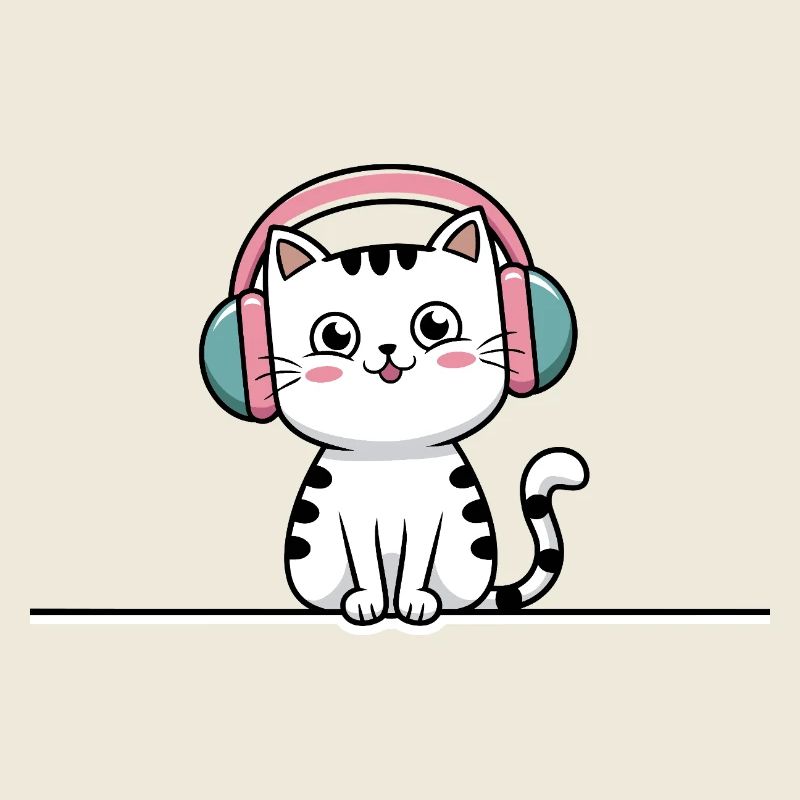 Cute Cat with Doodle Headphones