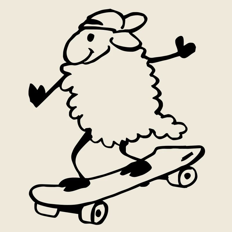Schaf auf Skateboard