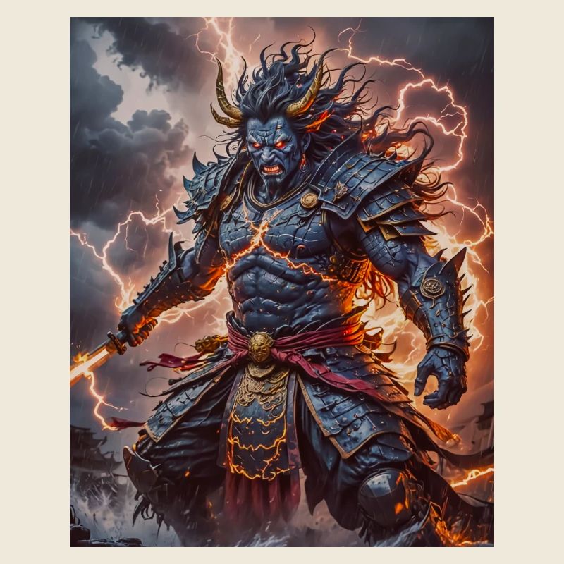 Susanoo japanischer grimmiger Sturmgott mit Schwert
