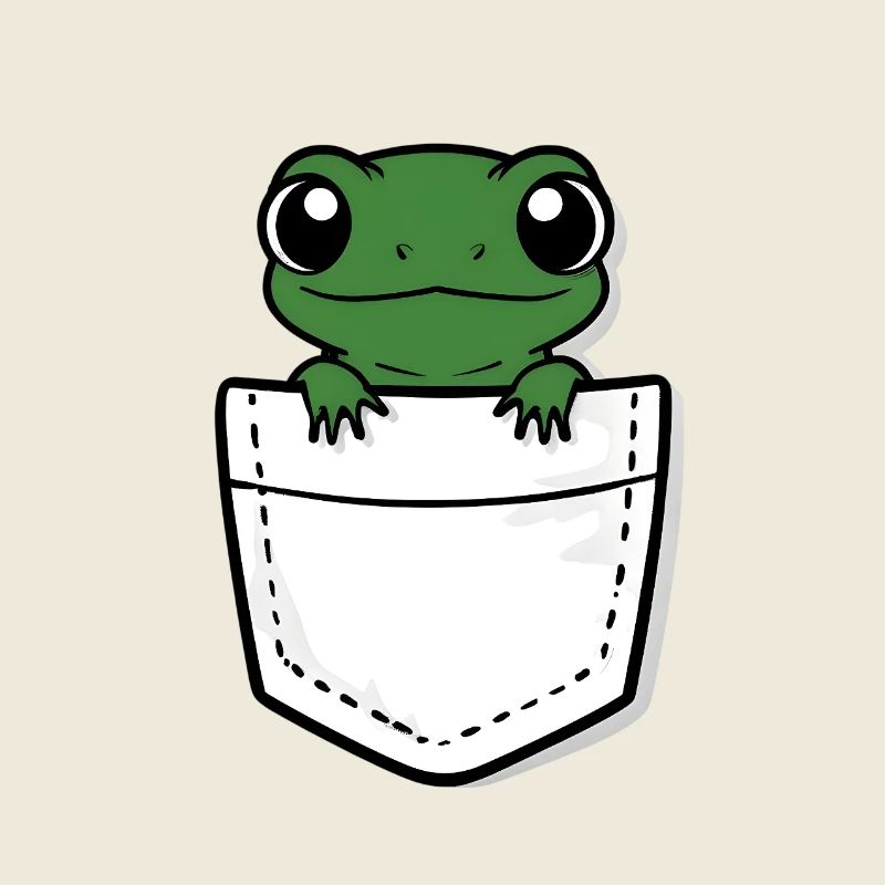 Adorable gecko vert jetant un coup d’œil dans une poche blanche