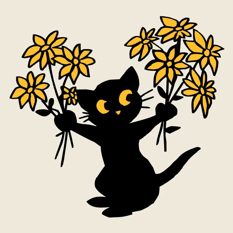 Die Katze mit Blumen