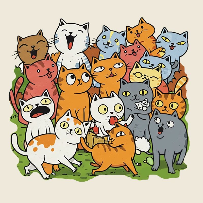 Beaucoup de chats heureux