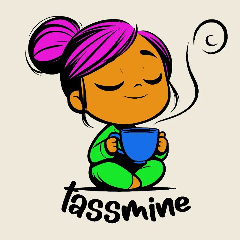 Tassmine enspannt mit einer Tasse Tee oder Kaffee