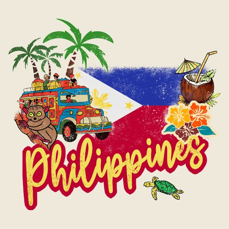 Philippines Lémurien vintage avec palmiers drapeaux